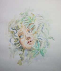 Boy's chrysalis. 12 in x 24 in. Watercolor on Cardstock.Available.
