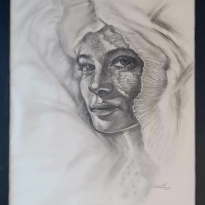 Contemplative.18 in x 24 in. Charcoal on Cardstock.Available.