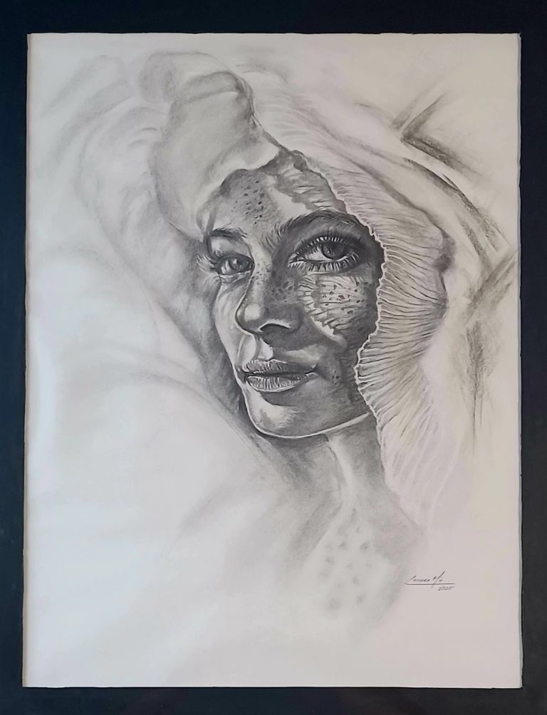 Contemplative.18 in x 24 in. Charcoal on Cardstock.Available.