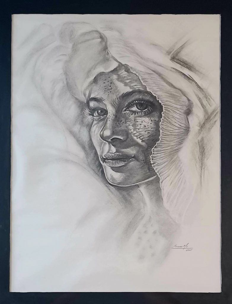 Contemplative.18 in x 24 in. Charcoal on Cardstock.Available.