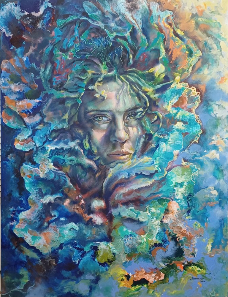 Water Chrysalis. 38.18 in x 51.18 in.acrylic on canvas.Available