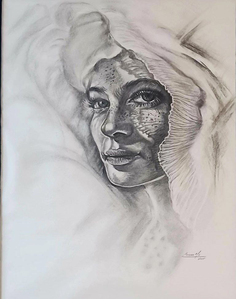 Contemplative.18 in x 24 in.Charcoal on Cardstock.Available.