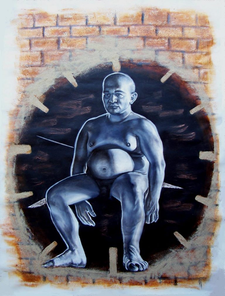 Cronus, 38,18 in x 51,18 in. Oil and Sand on canvas.Available.