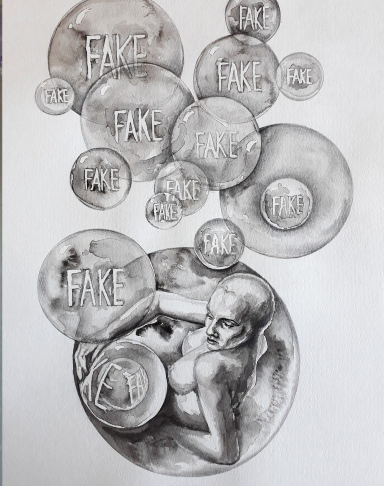 Fake.12 in x 18 in.Watercolor on Cardstock.Available.