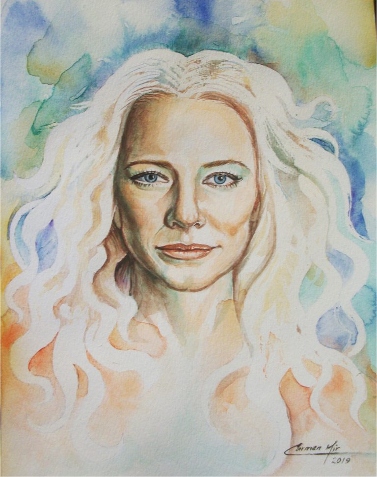 Galadriel. 9 in x 12 in.Watercolor on Cardstock.Available.