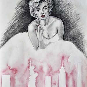 Gentlemen Prefer Blondes.12 in x 18 in.Watercolor and pencil color on Cardboard.Available.
