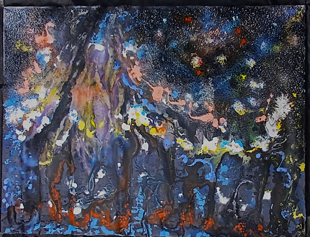 City Lights. 51.18 in x 38.18 in. Acrylic and sand on canvas. Available.