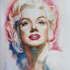 Marilyn. 9 in x 12 in.Watercolor on Cardstock.Available.