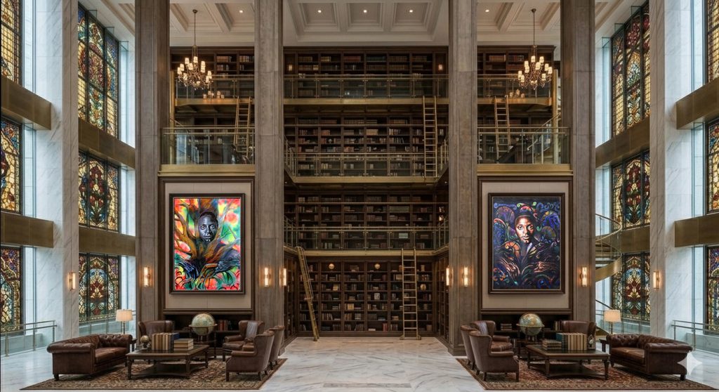 Vintage library project featuring "Jungle I" and "Jungle II" artworks. Front view.
