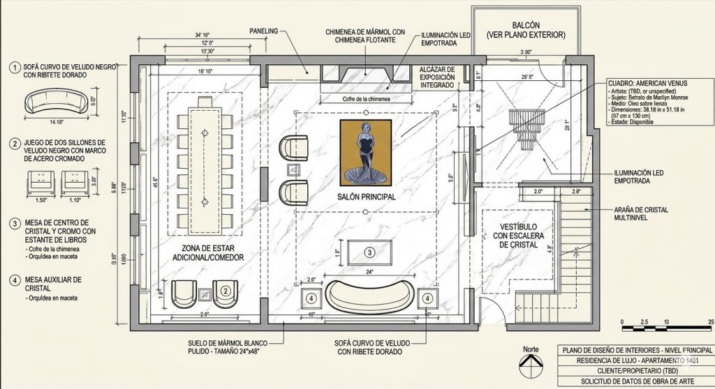 Architectural Plan for the "American Venus" Salon Project.